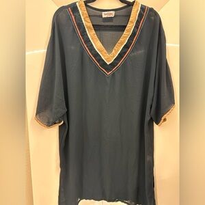 Women's Blank Sheer V-Neck Swim Coverup with Gold & Orange Trim